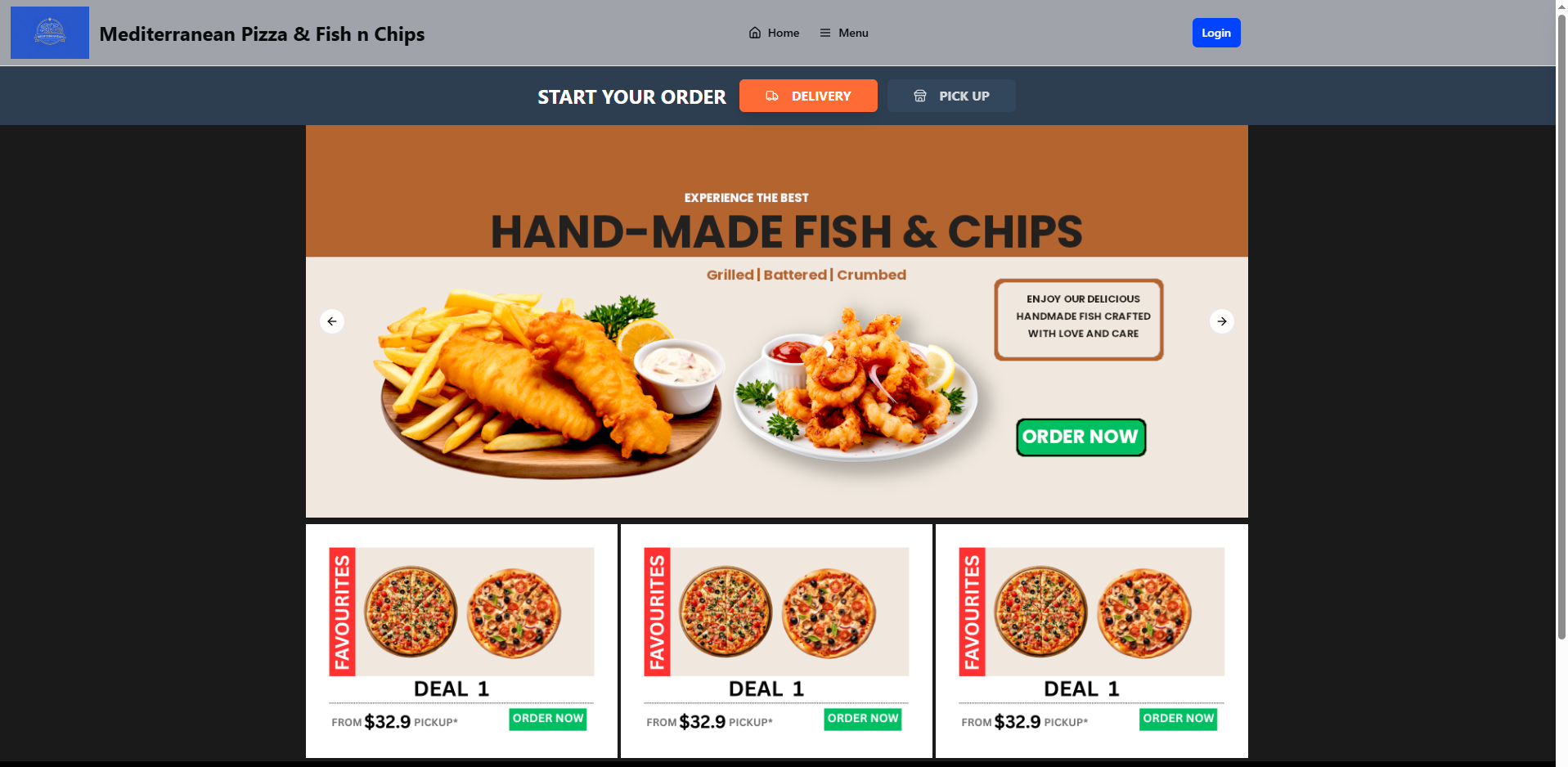 Swiple online ordering homepage with hero banner, promotions, and deals